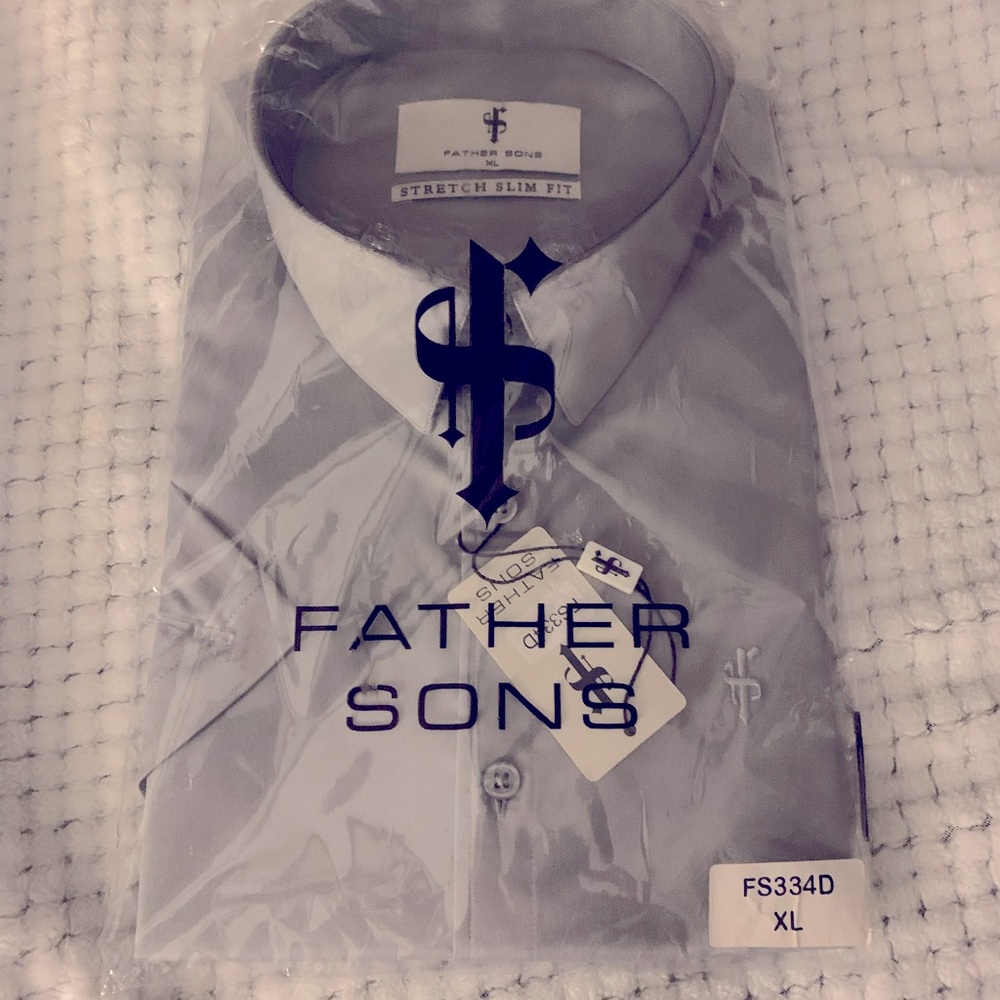 Father Sons XL short sleeve button down sateen dress shirt